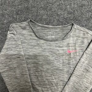 Nike Long Sleeve Shirt Girls Size L 6-7 Gray Dri-Fit Space Dye Elastic Logo Hem